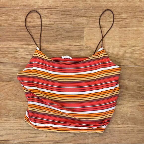 Garage orange red yellow white purple stripe crop shirt top size PS 
b23 - Picture 1 of 4